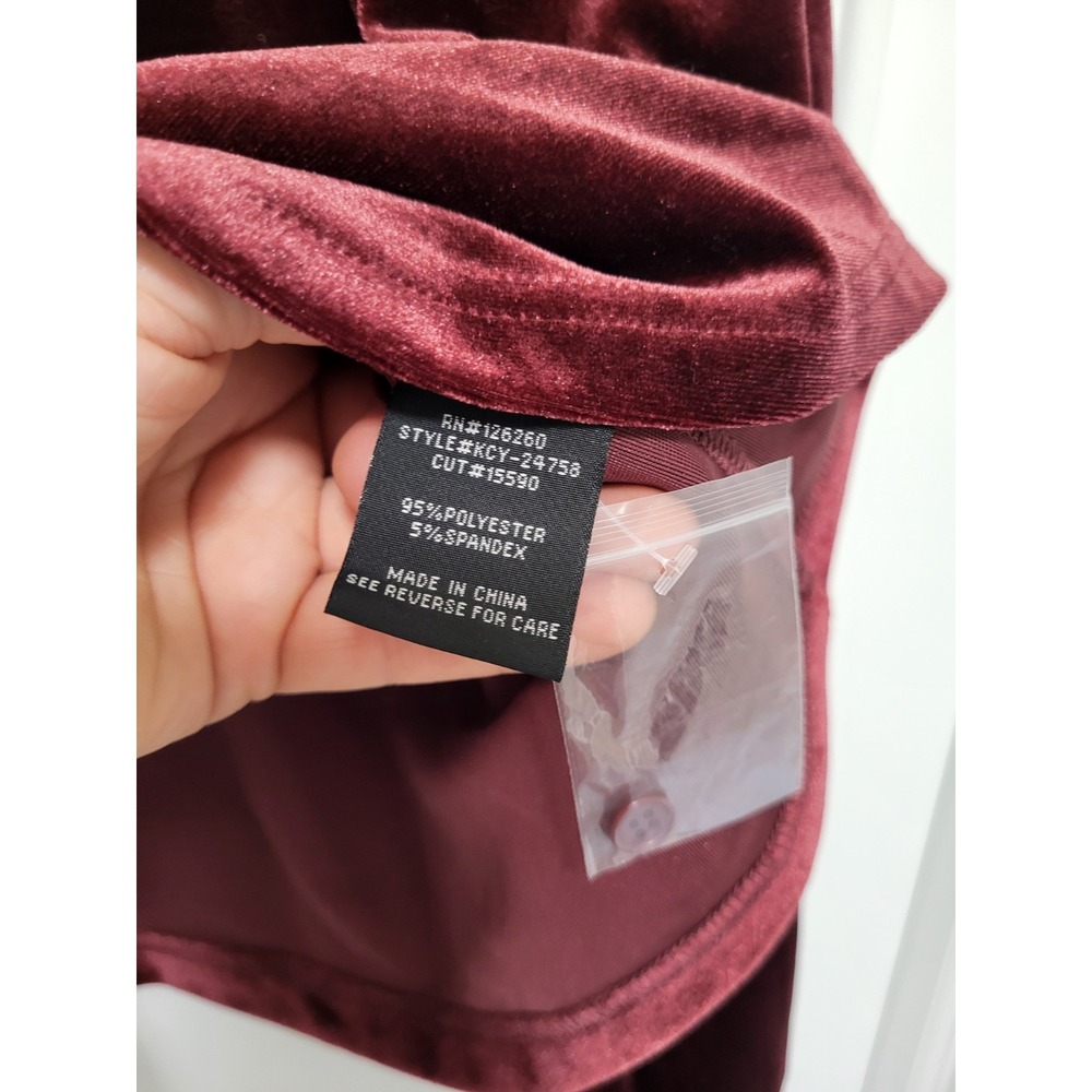 New Burgundy Velvet Whimsigoth Fairygrunge Button Tie Bow Peplum Top Sz L - Picture 7 of 8